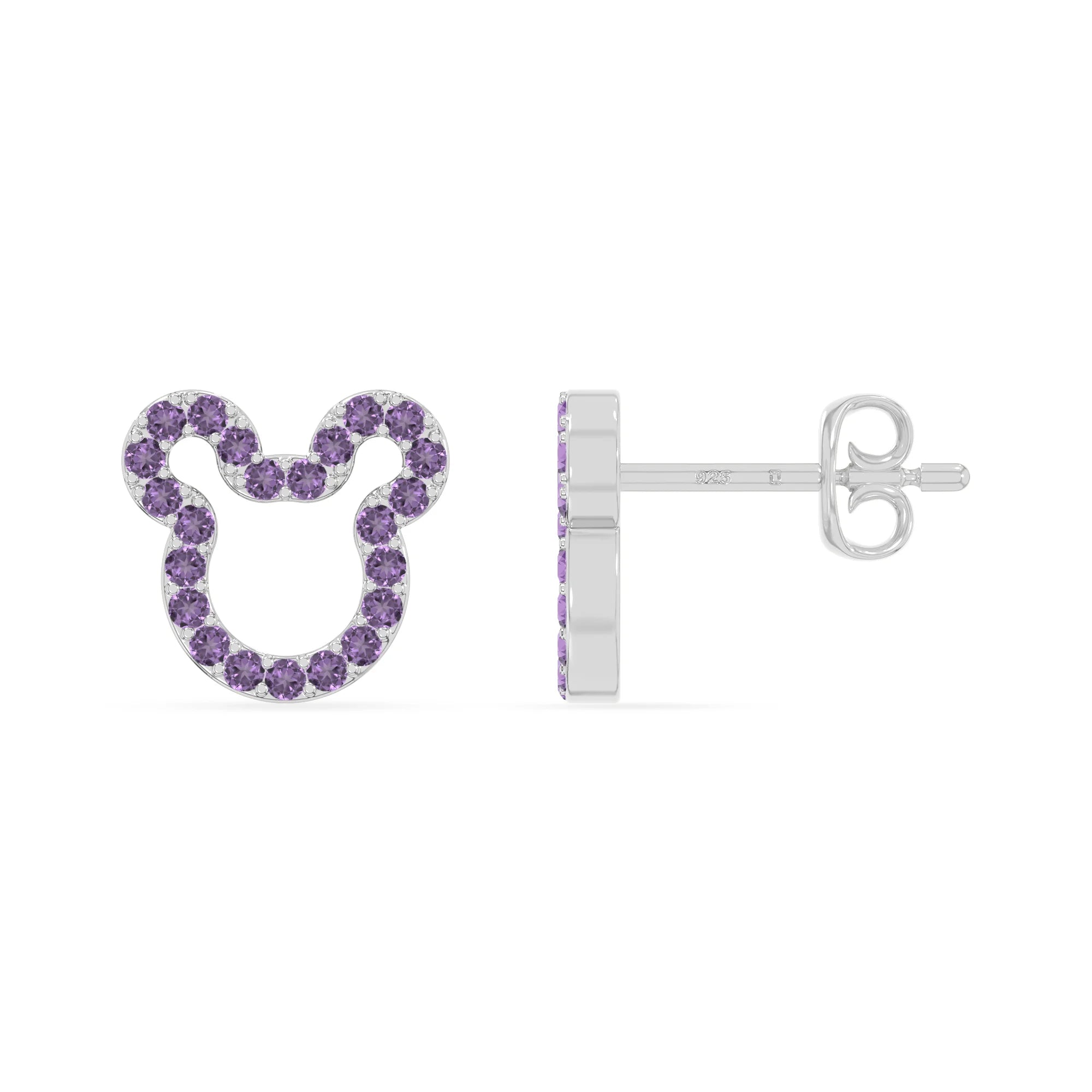 natural amethyst mouse stud earrings in sterling silver 