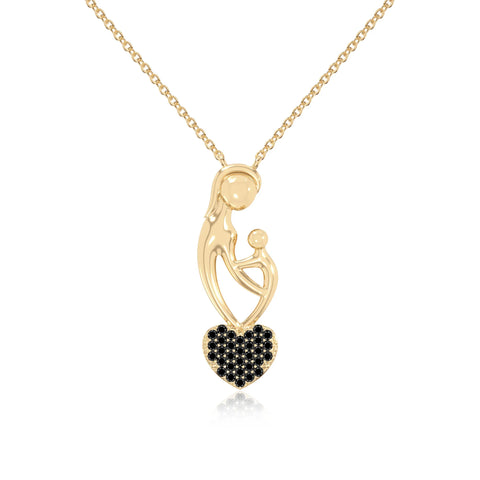 natural black-onyx mother child heart necklaces in yellow gold vermeil 