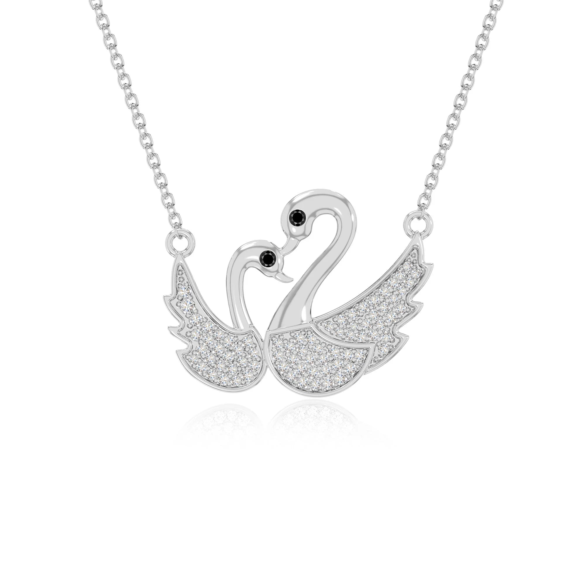 natural black-onyx mother child swan necklaces in sterling silver 