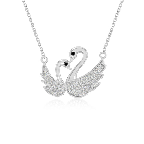 natural black-onyx mother child swan necklaces in sterling silver 