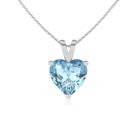 lab grown aquamarine heart shape solitaire v-bale pendant necklace