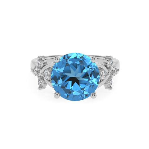 natural swiss blue topaz round criss cross solitaire engagement ring