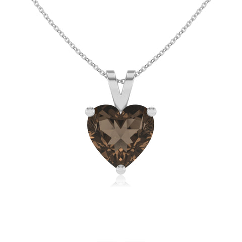 natural smoky quartz heart shape solitaire v-bale pendant necklace