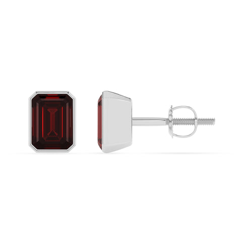 natural garnet emerald cut stud earrings 