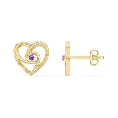 natural amethyst heart stud earrings in yellow gold vermeil 