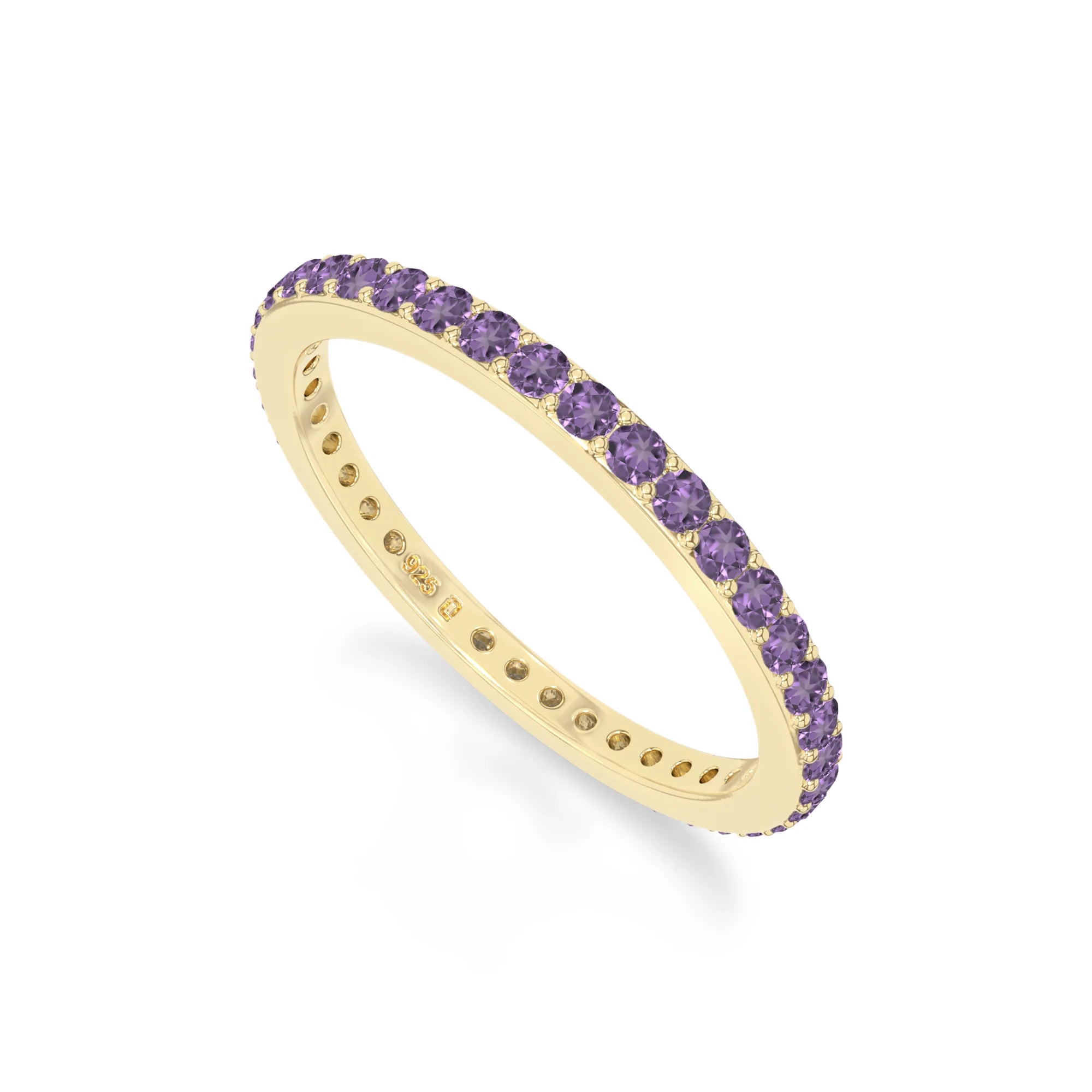 natural amethyst eternity band rings in yellow gold vermeil