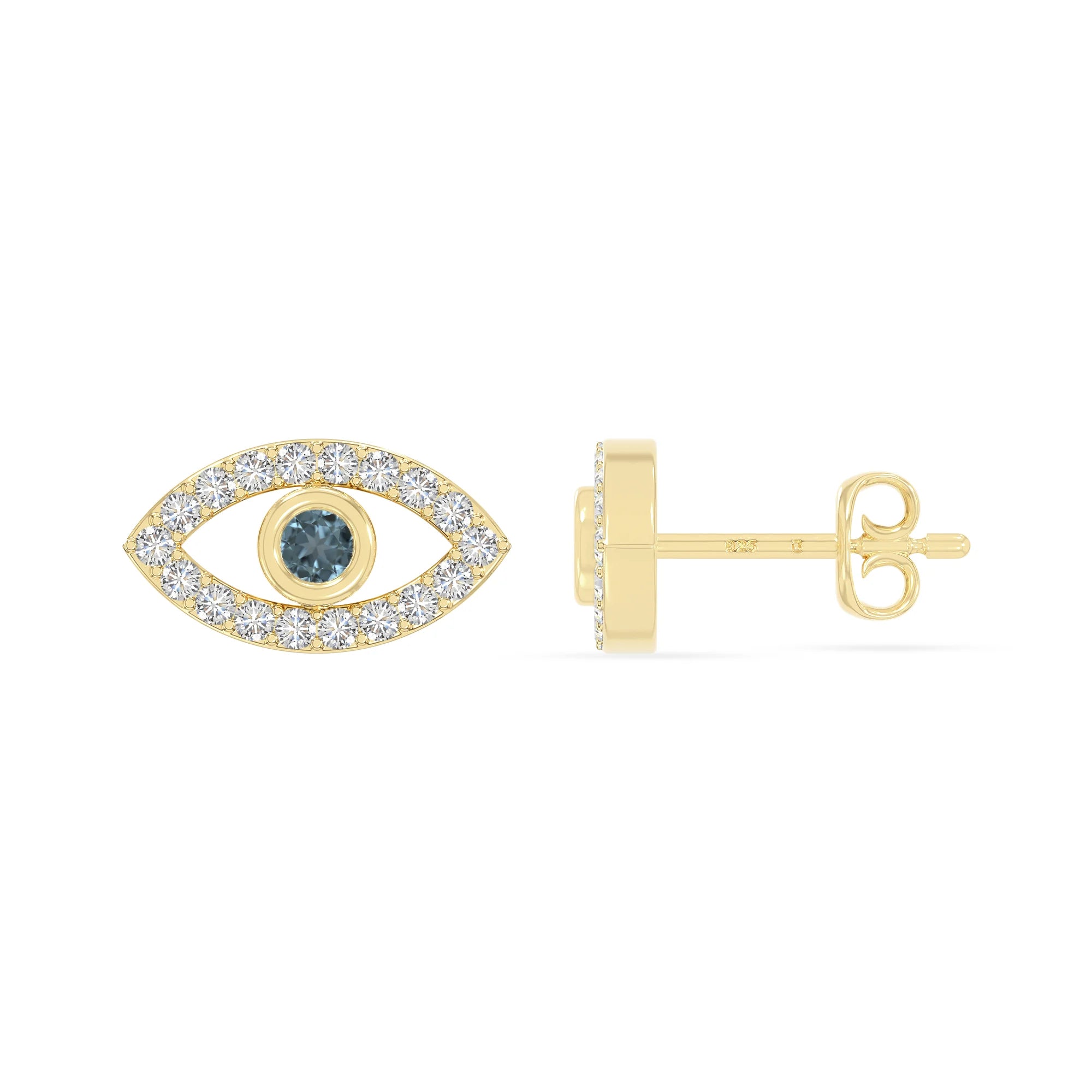 natural london-blue-topaz evil eye stud earrings in yellow gold vermeil 