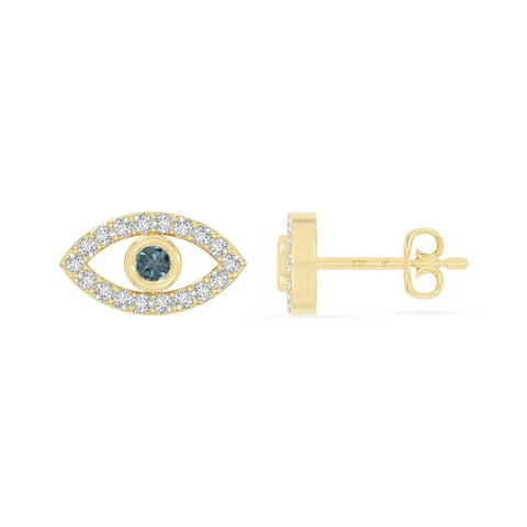 natural london-blue-topaz evil eye stud earrings in yellow gold vermeil 