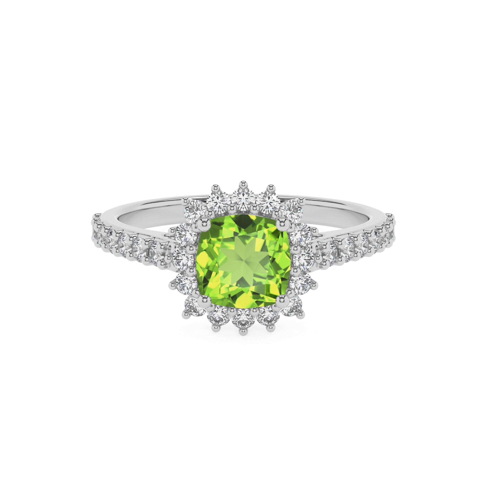 natural peridot cushion half eterity halo solitaire engagement ring