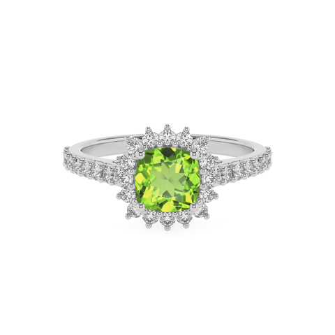 natural peridot cushion half eterity halo solitaire engagement ring