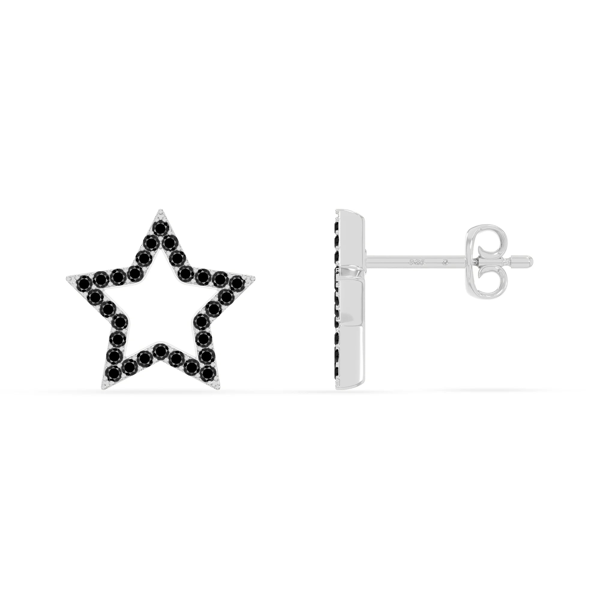 natural black-onyx star stud earrings in sterling silver 