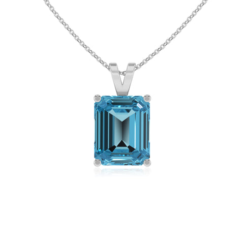 natural swiss blue topaz emerald-cut shape solitaire v-bale pendant necklace