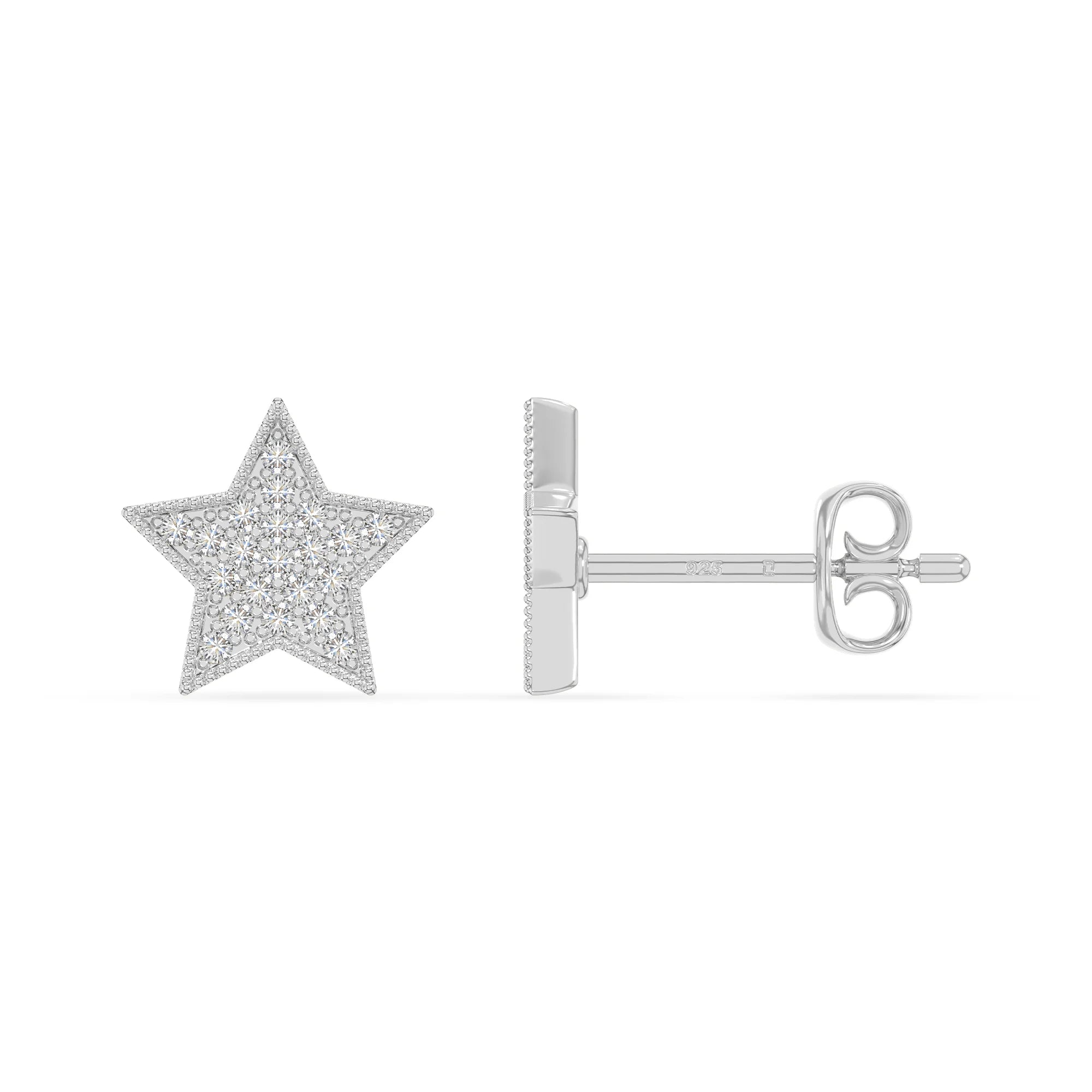 moissanite star stud earrings in sterling silver 