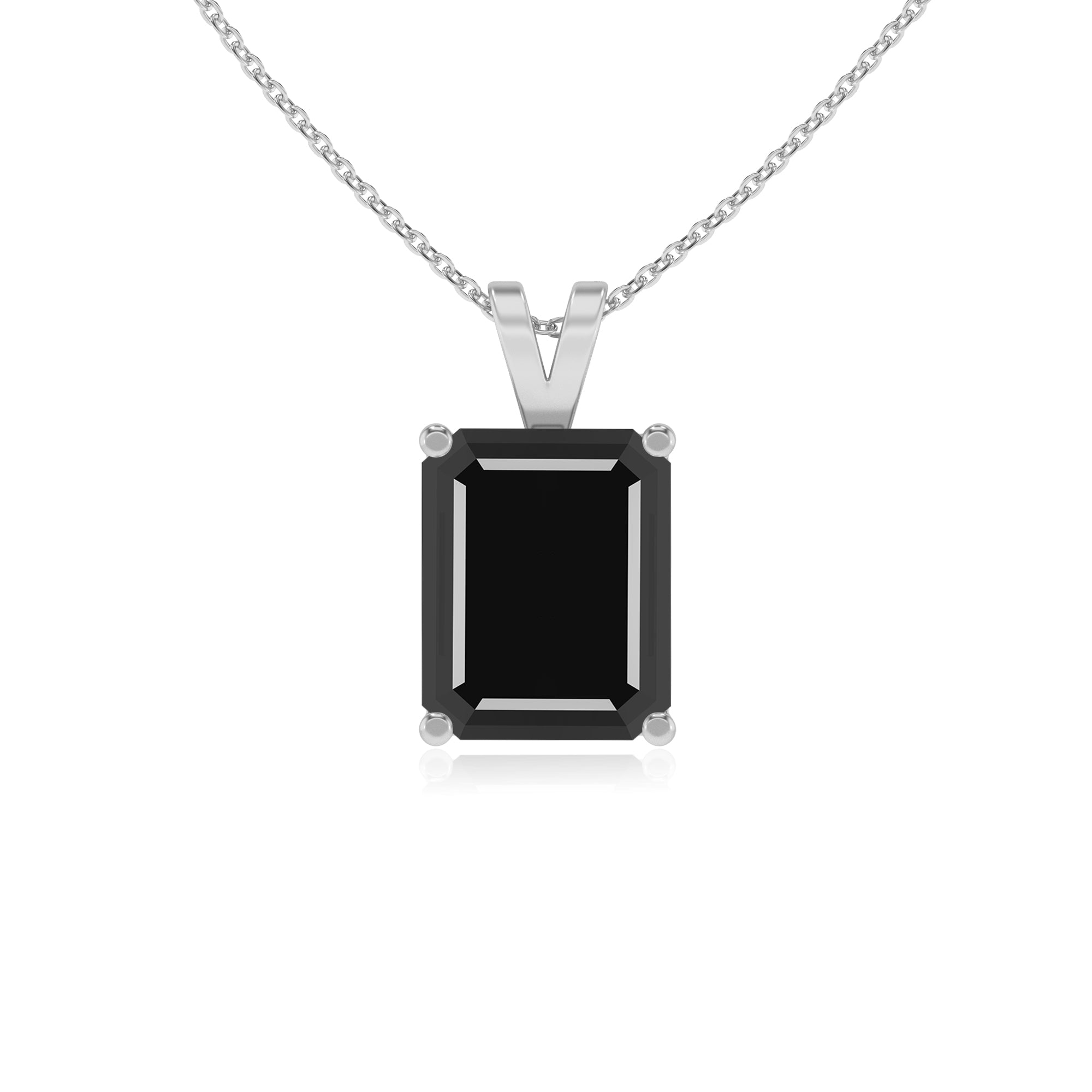 natural black-onyx emerald-cut shape solitaire v-bale pendant necklace