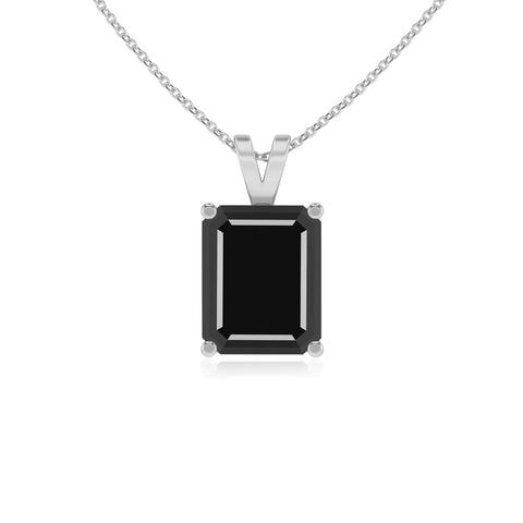 natural black-onyx emerald-cut shape solitaire v-bale pendant necklace