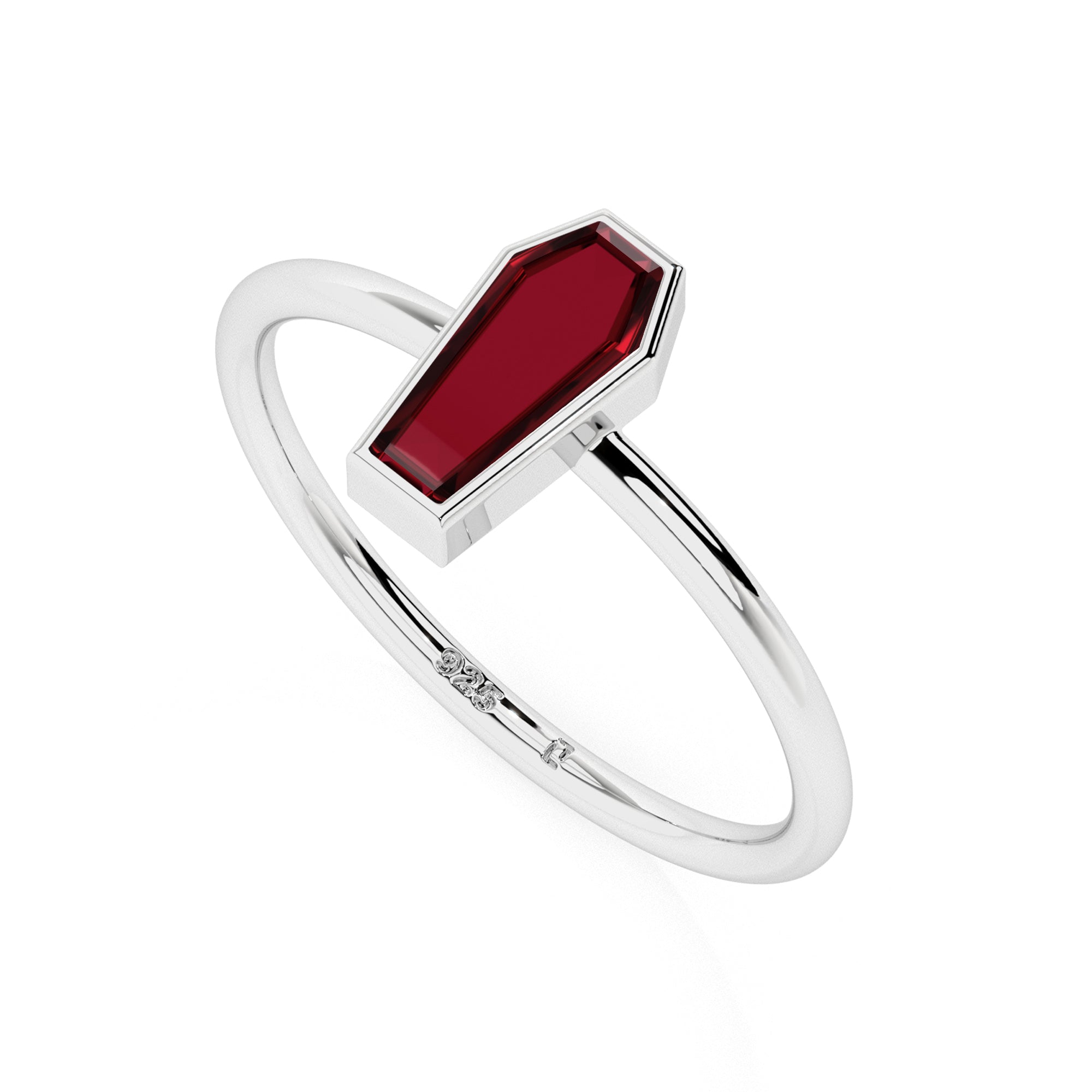 ruby coffin shape stackable bezel-set ring