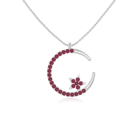 natural ruby moon & star necklaces in sterling silver 
