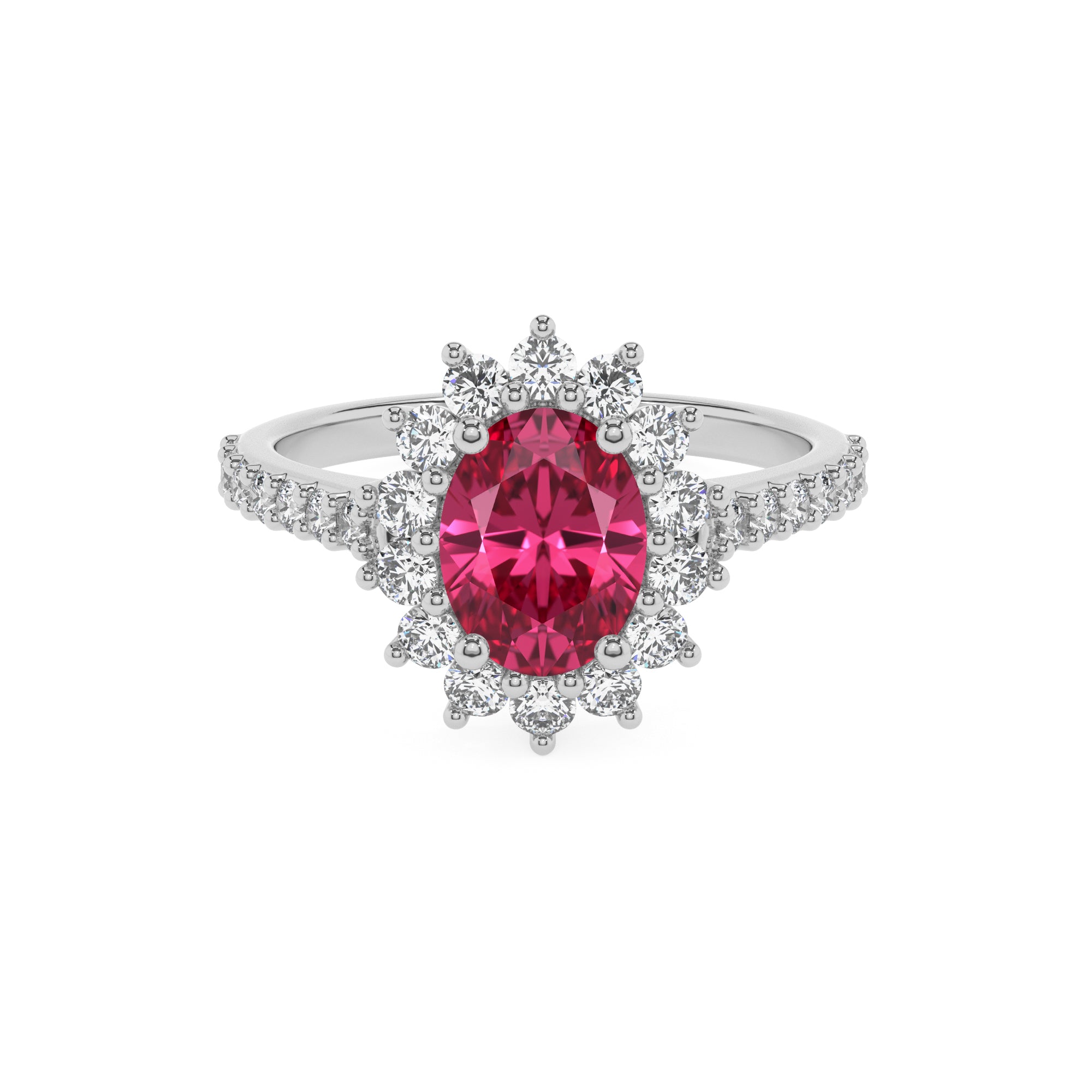 lab-grown pink-tourmaline oval half eterity halo solitaire engagement ring