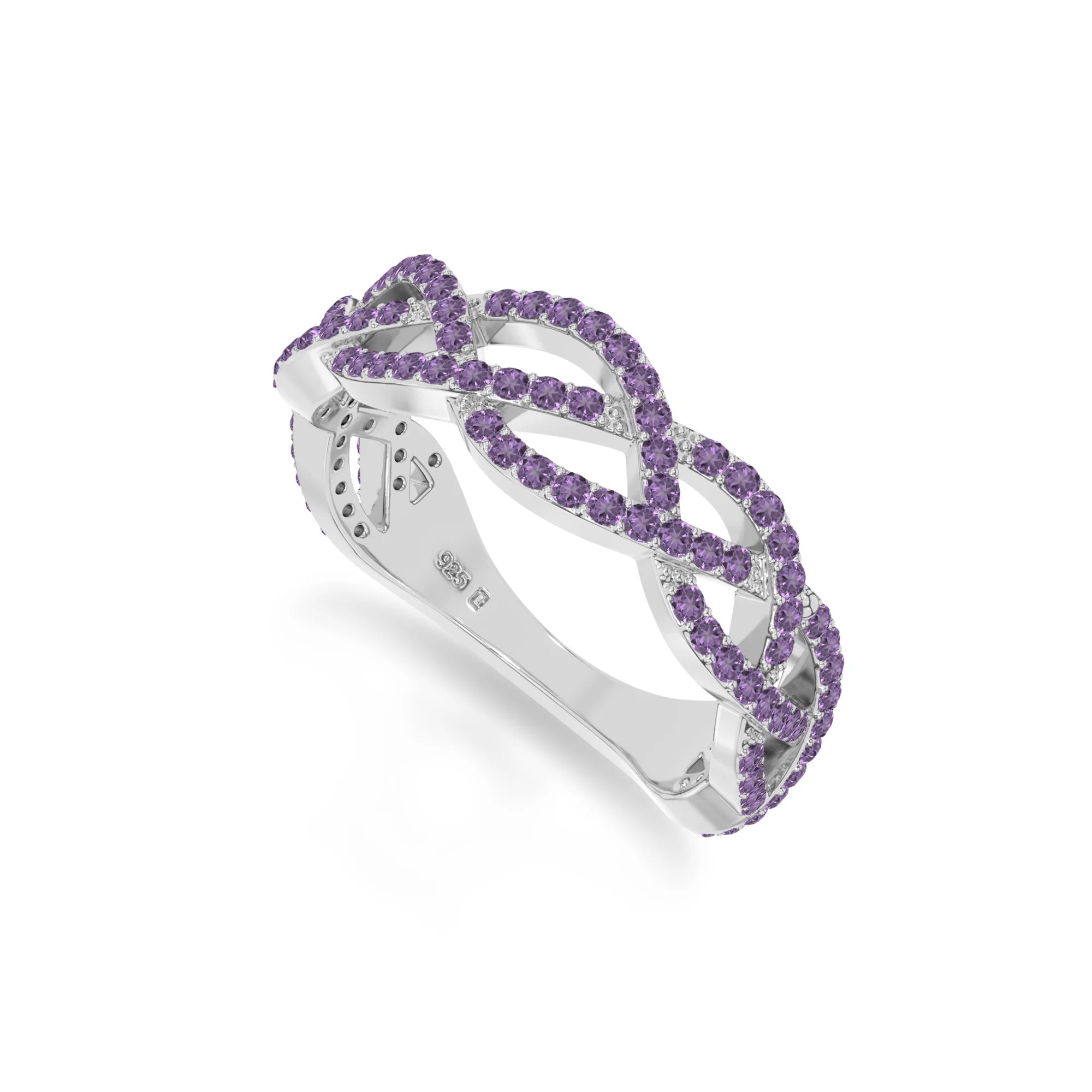natural amethyst twisted braided wedding band rings in sterling silver 