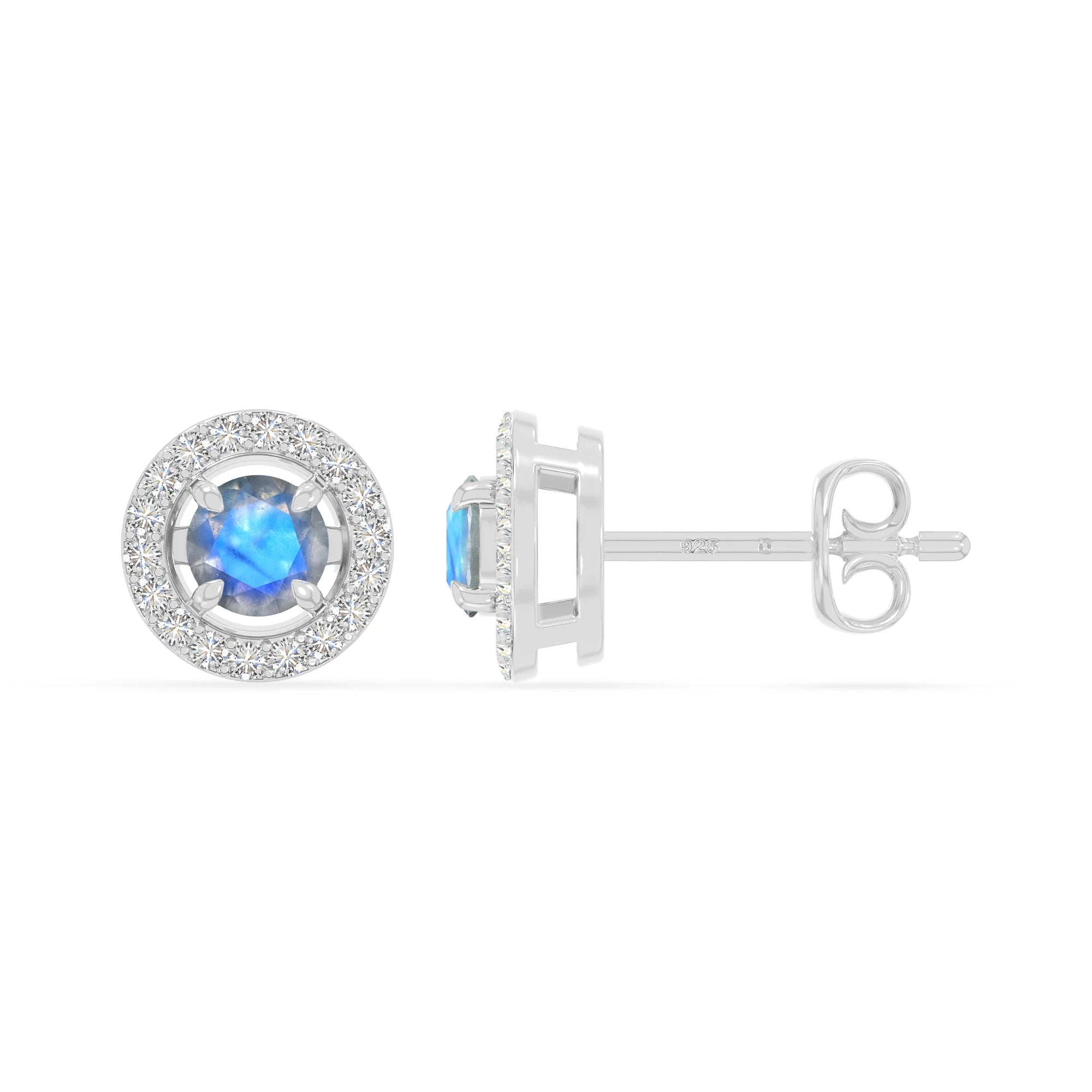 natural labradorite halo stud earrings in sterling silver 