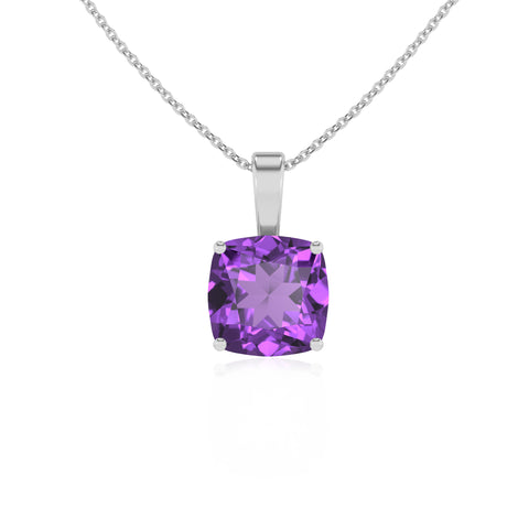 lab grown amethyst cushion shape solitaire pendant necklace