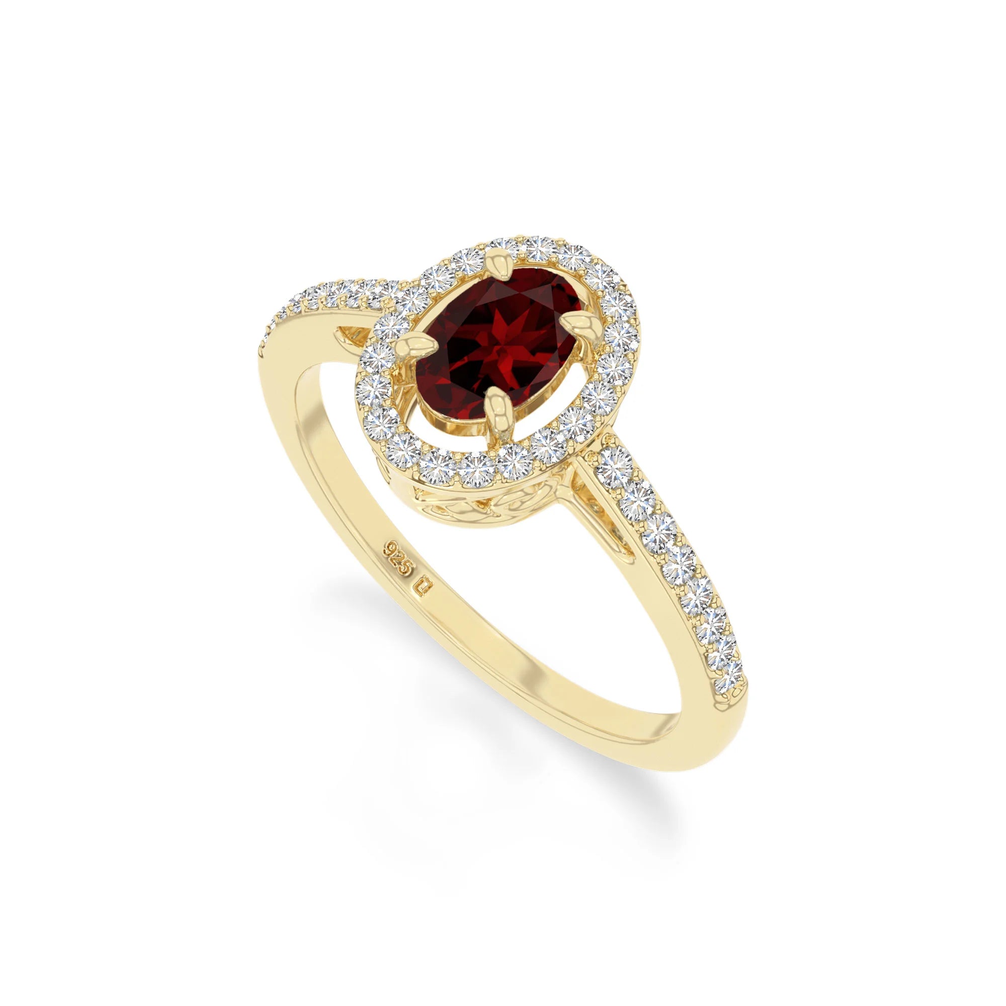 natural garnet solitaire halo engagement rings in yellow gold vermeil