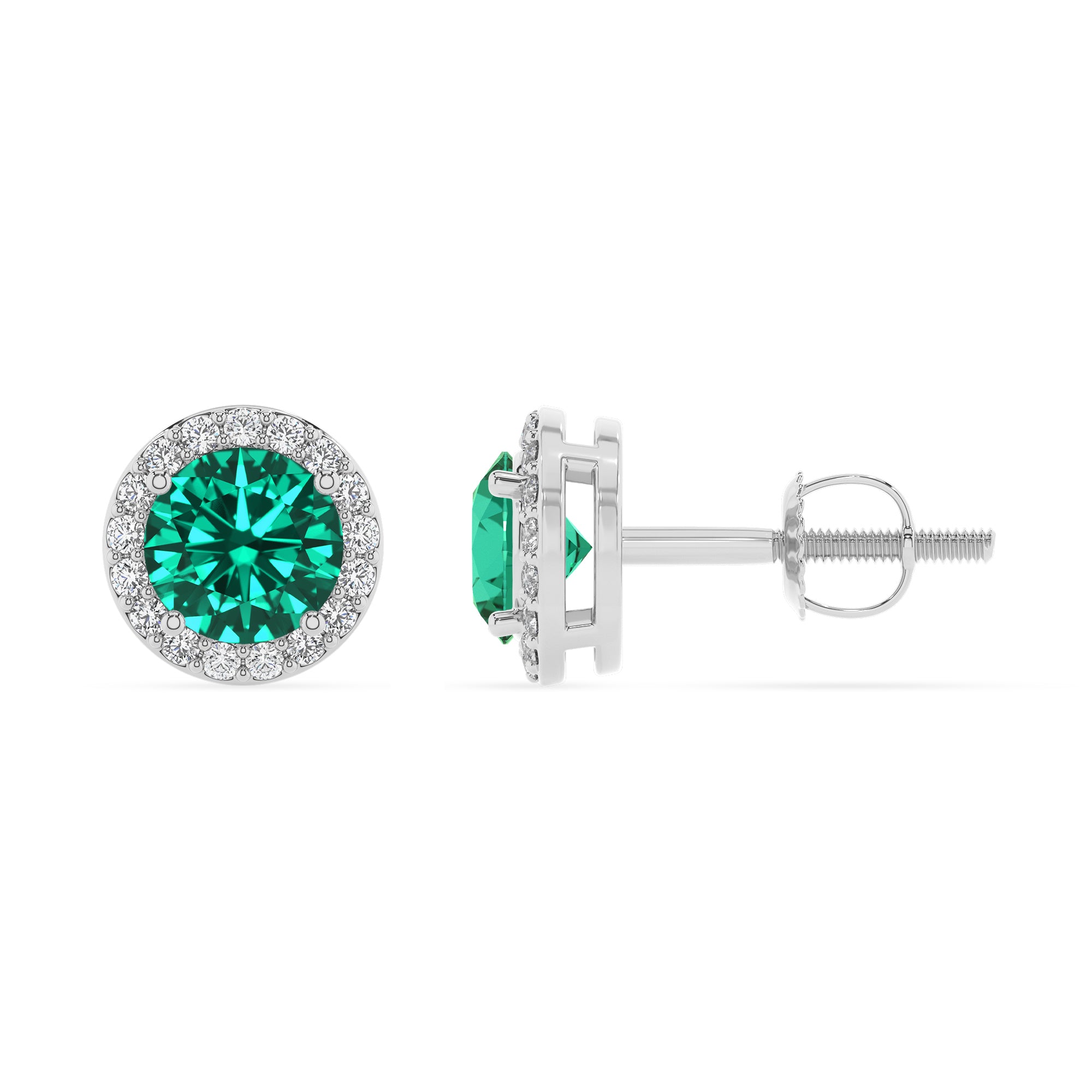 lab grown emerald round stud earrings with moissanite 