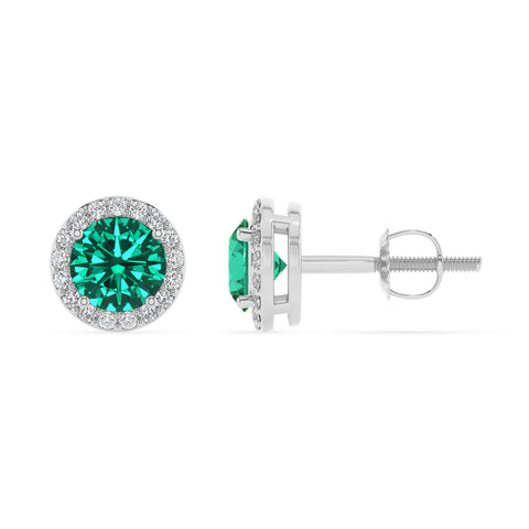 lab grown emerald round stud earrings with moissanite 