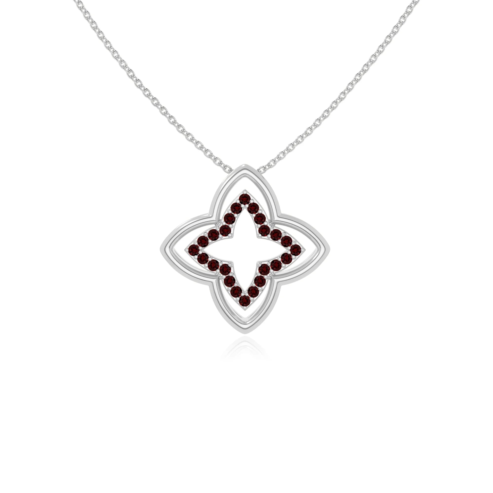 natural garnet 4 petal flower necklaces in sterling silver 