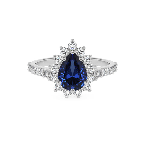 lab-grown blue-sapphire pear half eterity halo solitaire engagement ring