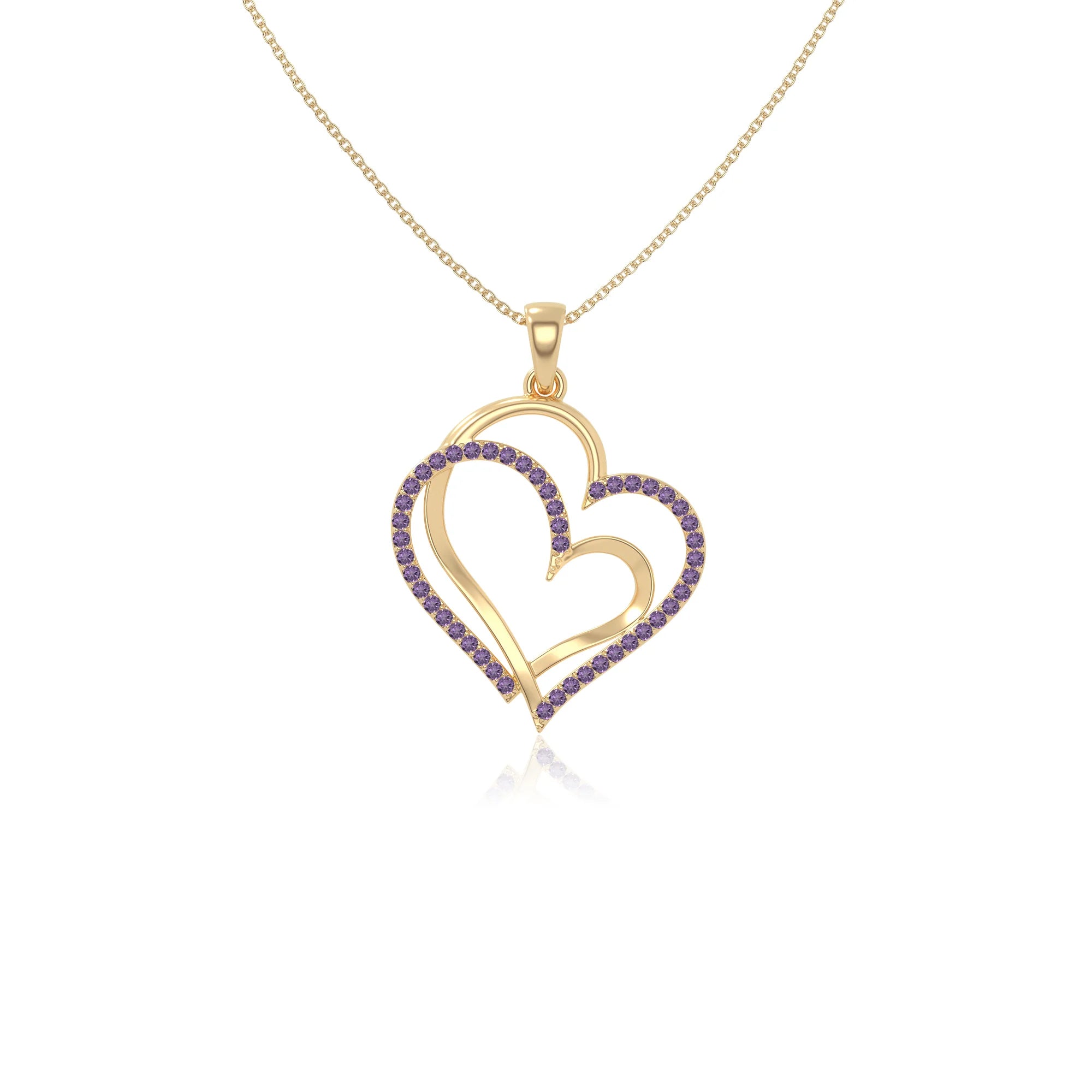 natural amethyst double heart necklaces in yellow gold vermeil 