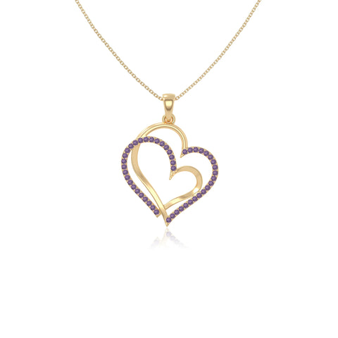 natural amethyst double heart necklaces in yellow gold vermeil 