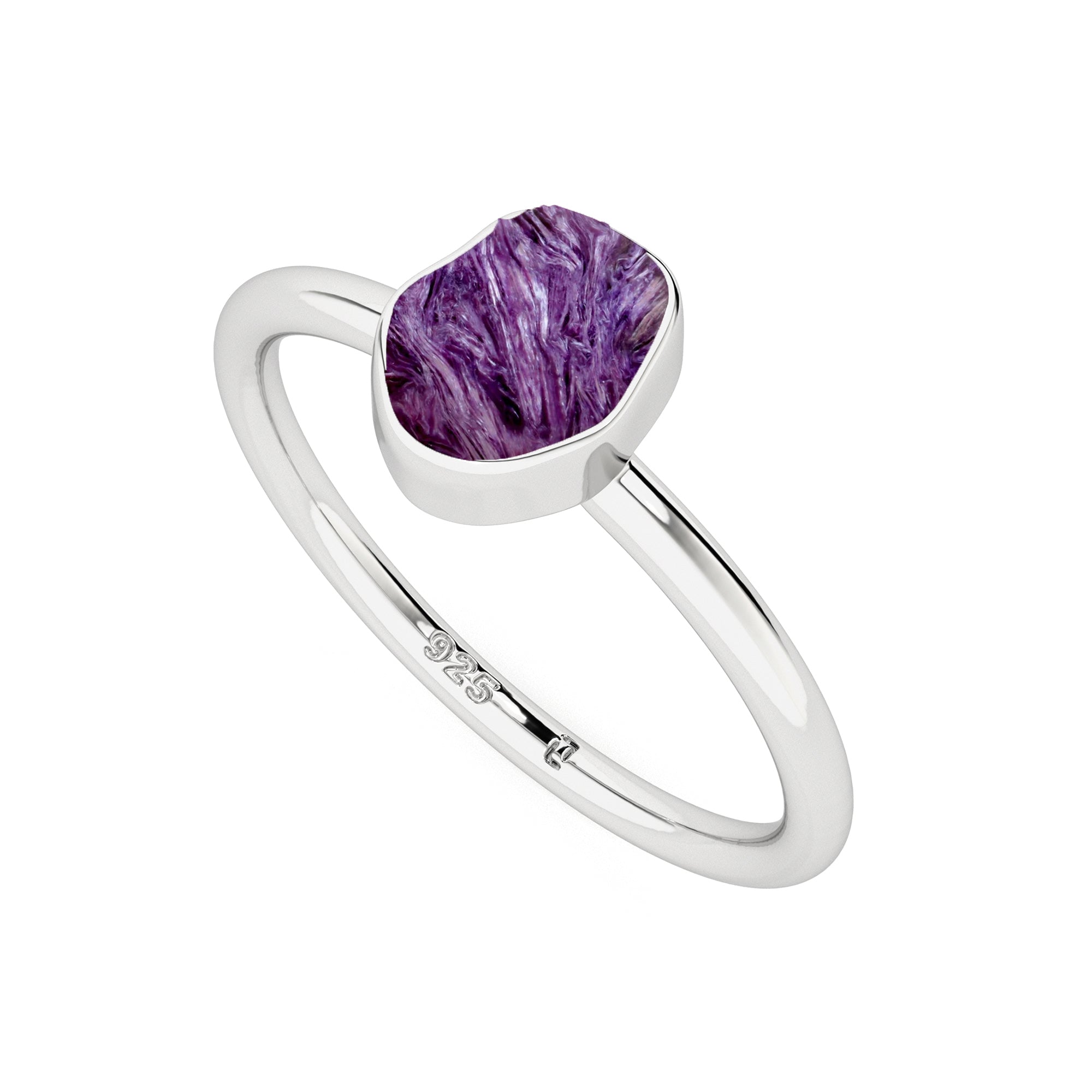 charoite rough shape stackable bezel-set ring