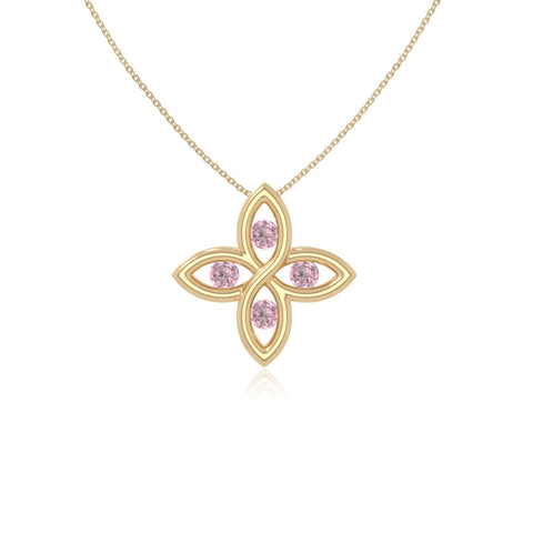 natural pink-tourmaline 4 petal flower necklaces in yellow gold vermeil 