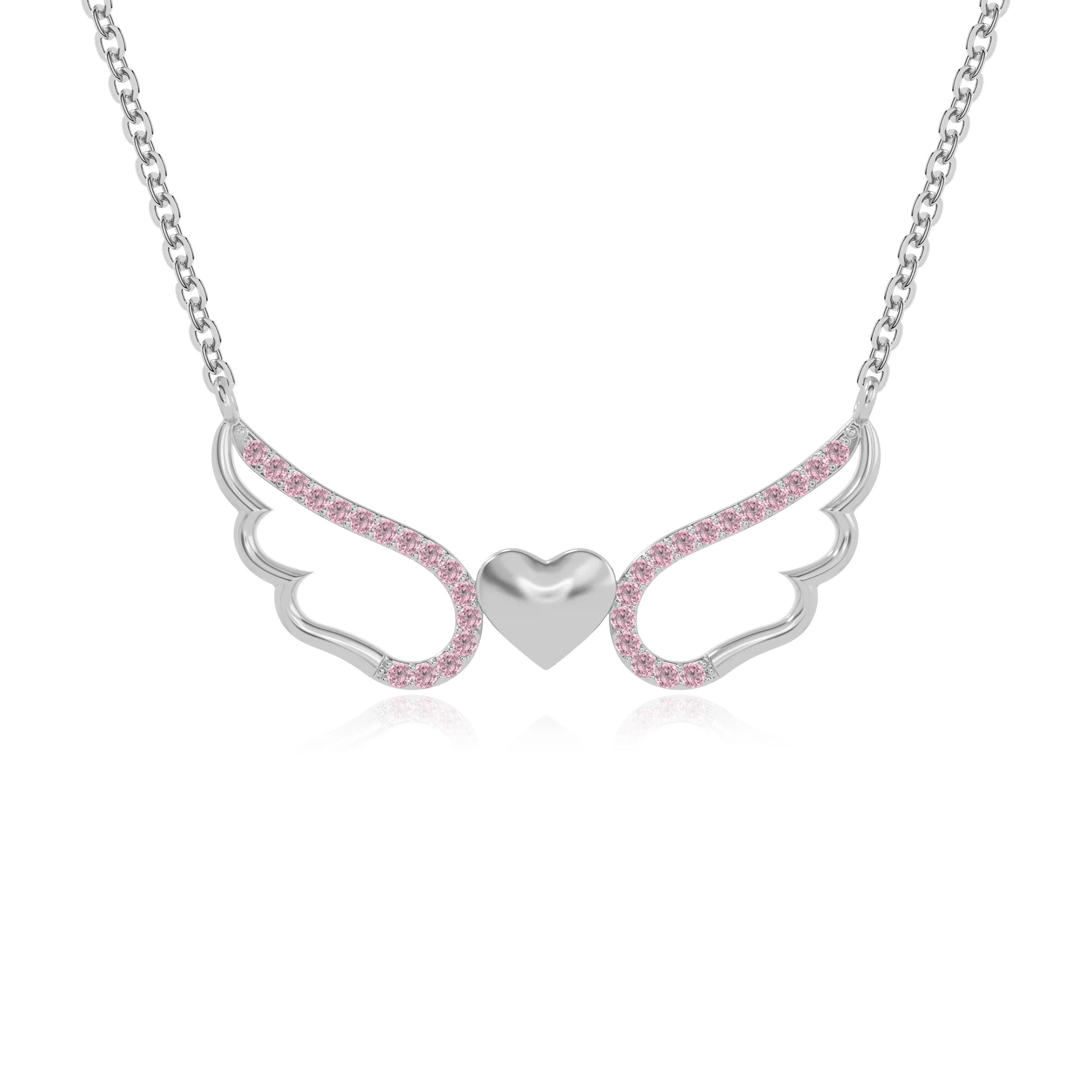 natural pink-tourmaline angel wings heart necklaces in sterling silver 