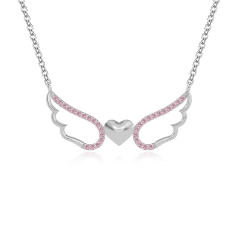natural pink-tourmaline angel wings heart necklaces in sterling silver 