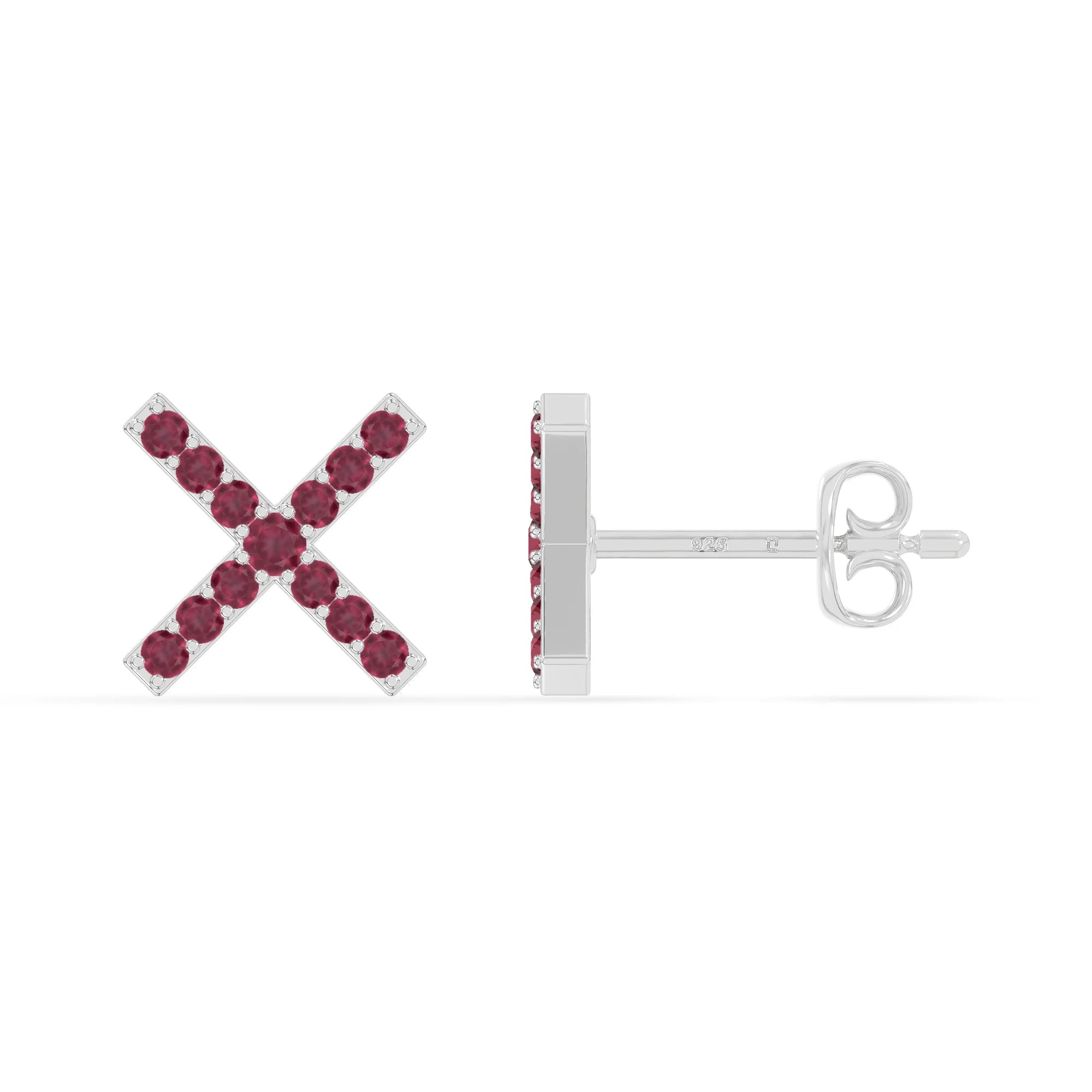 natural ruby x stud earrings in sterling silver 