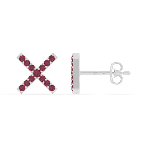 natural ruby x stud earrings in sterling silver 