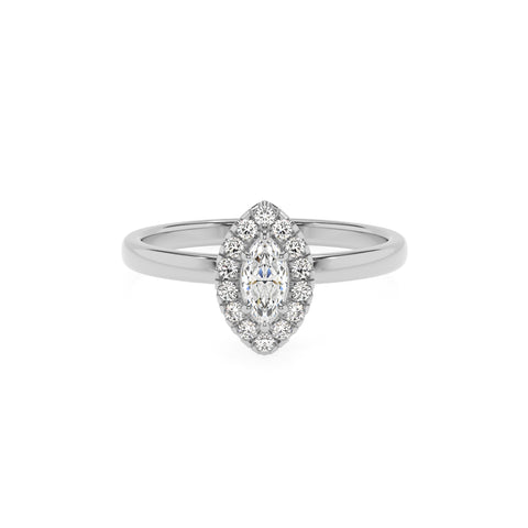 lab-grown moissanite marquise halo solitaire engagement ring