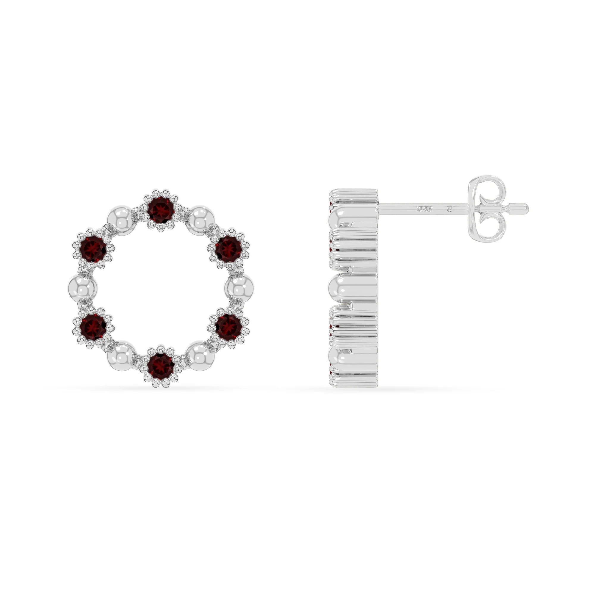 natural garnet circle-of-life stud earrings in sterling silver 