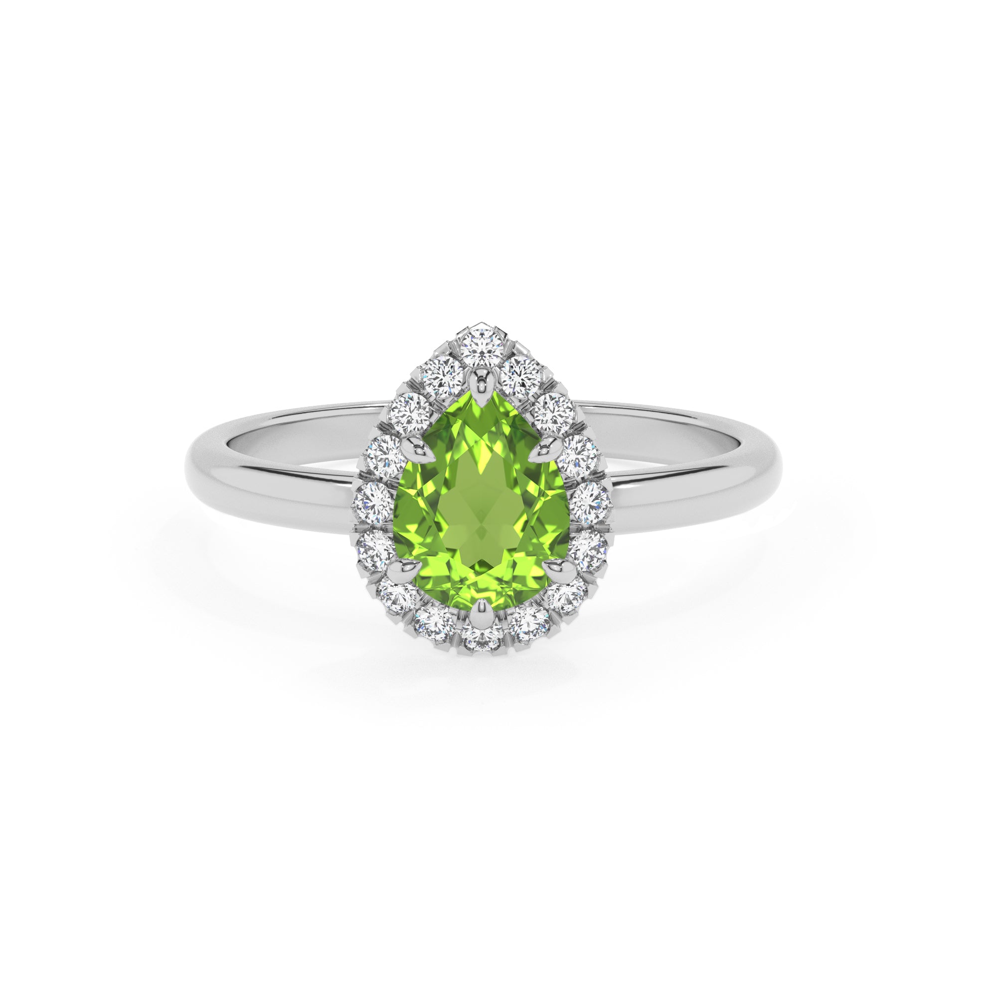 natural peridot pear halo solitaire engagement ring