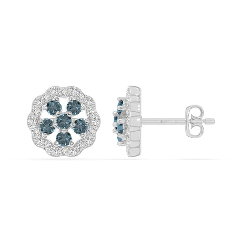 natural london-blue-topaz flower stud earrings in sterling silver 