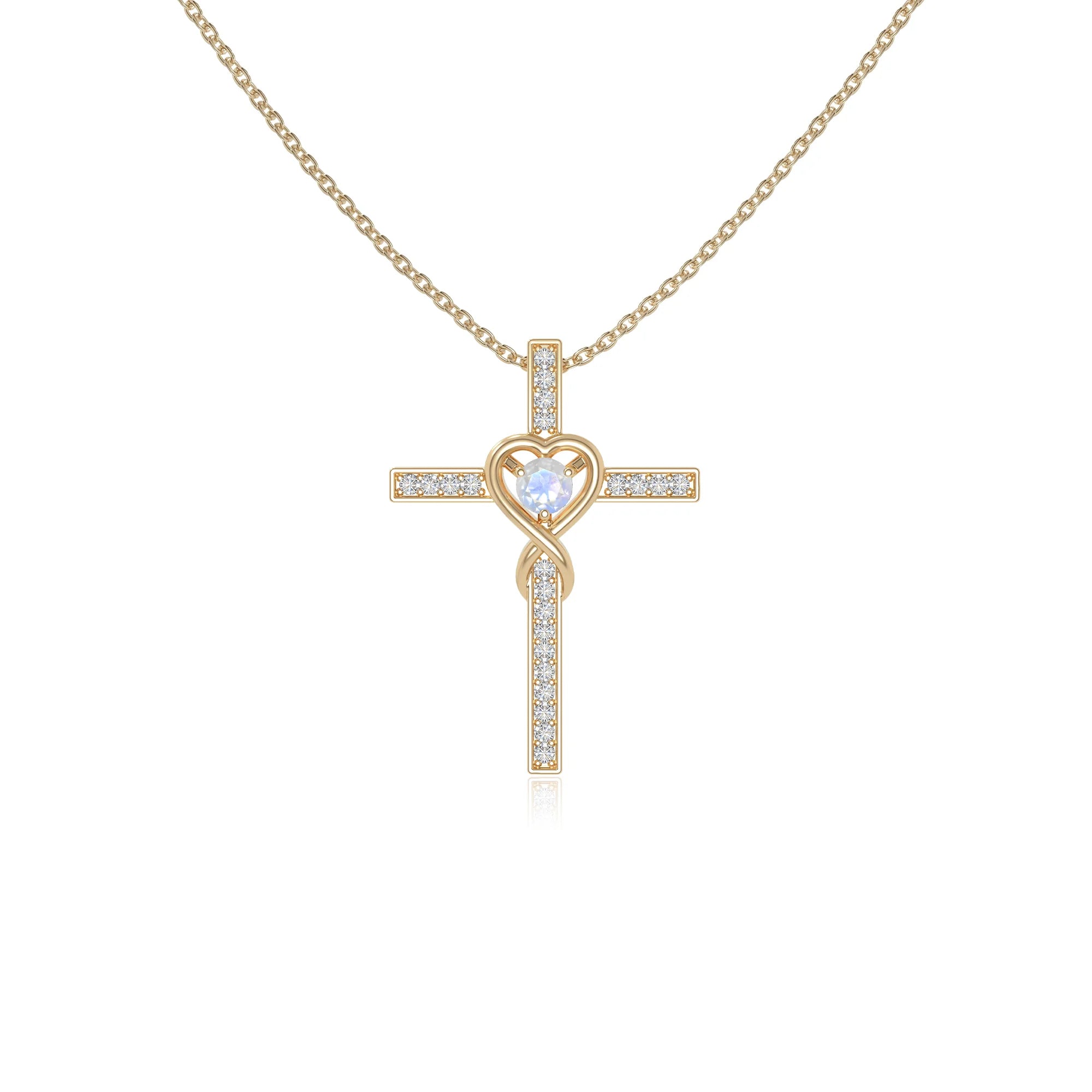 rainbow moonstone infinity cross necklaces in yellow gold vermeil 