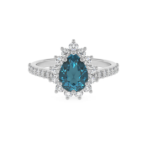 natural london blue topaz pear half eterity halo solitaire engagement ring