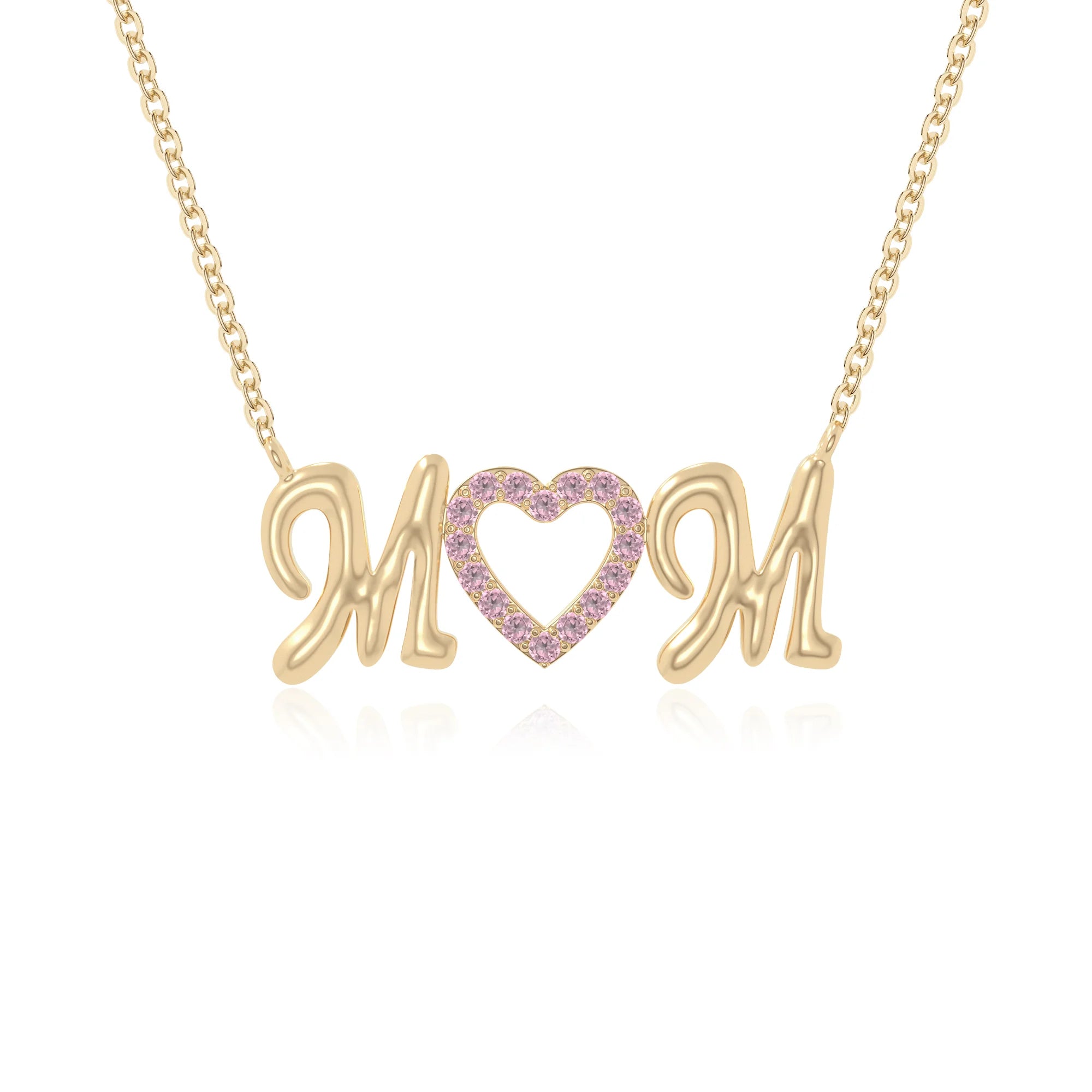 natural pink-tourmaline mom heart necklaces in yellow gold vermeil 