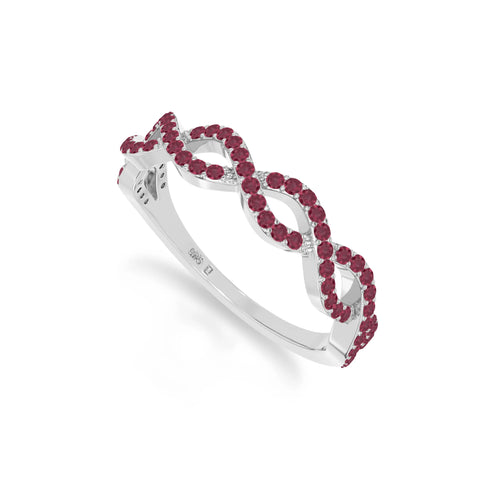 natural ruby twisted wedding band rings in sterling silver 