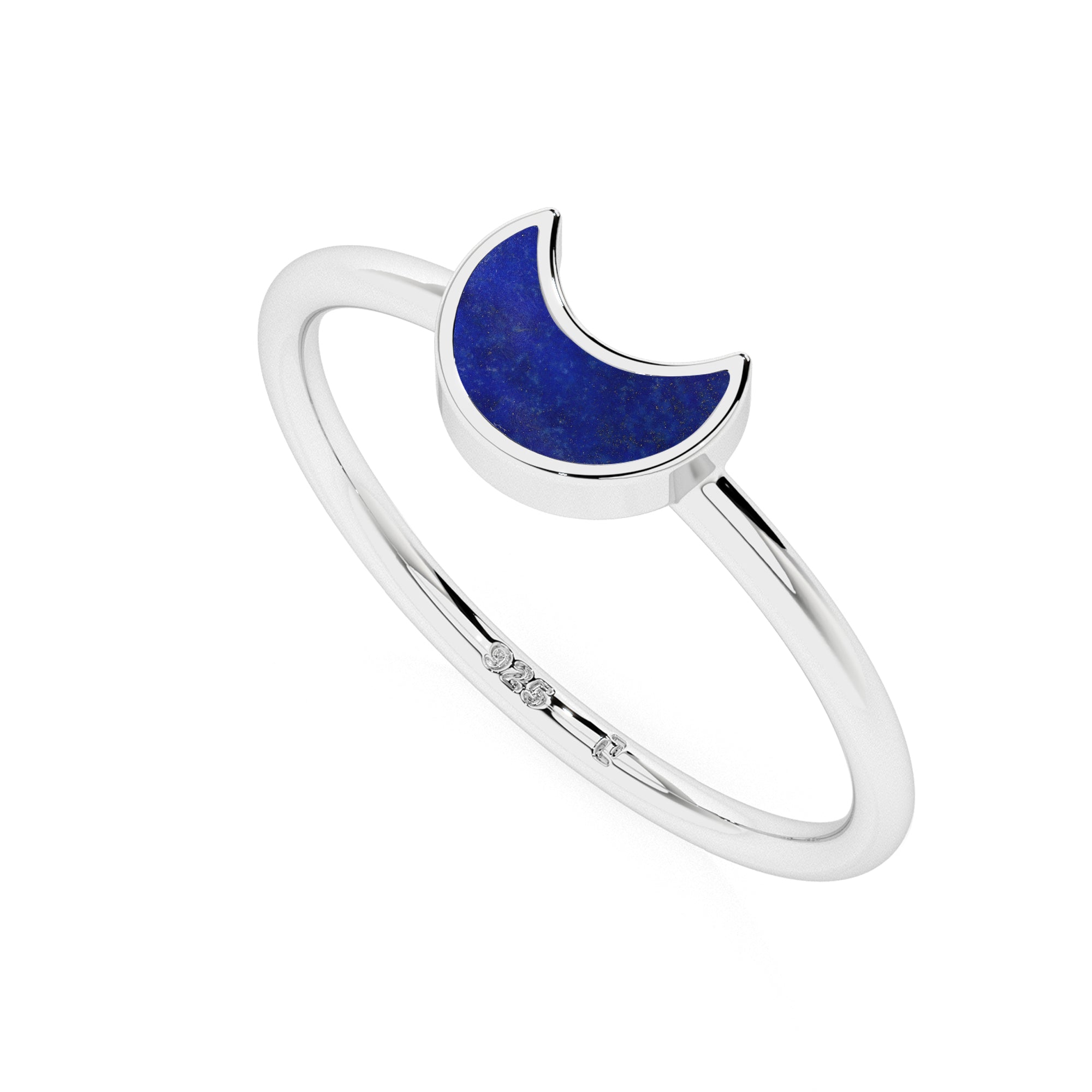 lapis lazuli moon shape stackable bezel-set ring