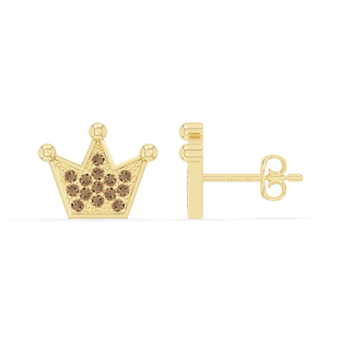 natural citrine crown stud earrings in yellow gold vermeil 