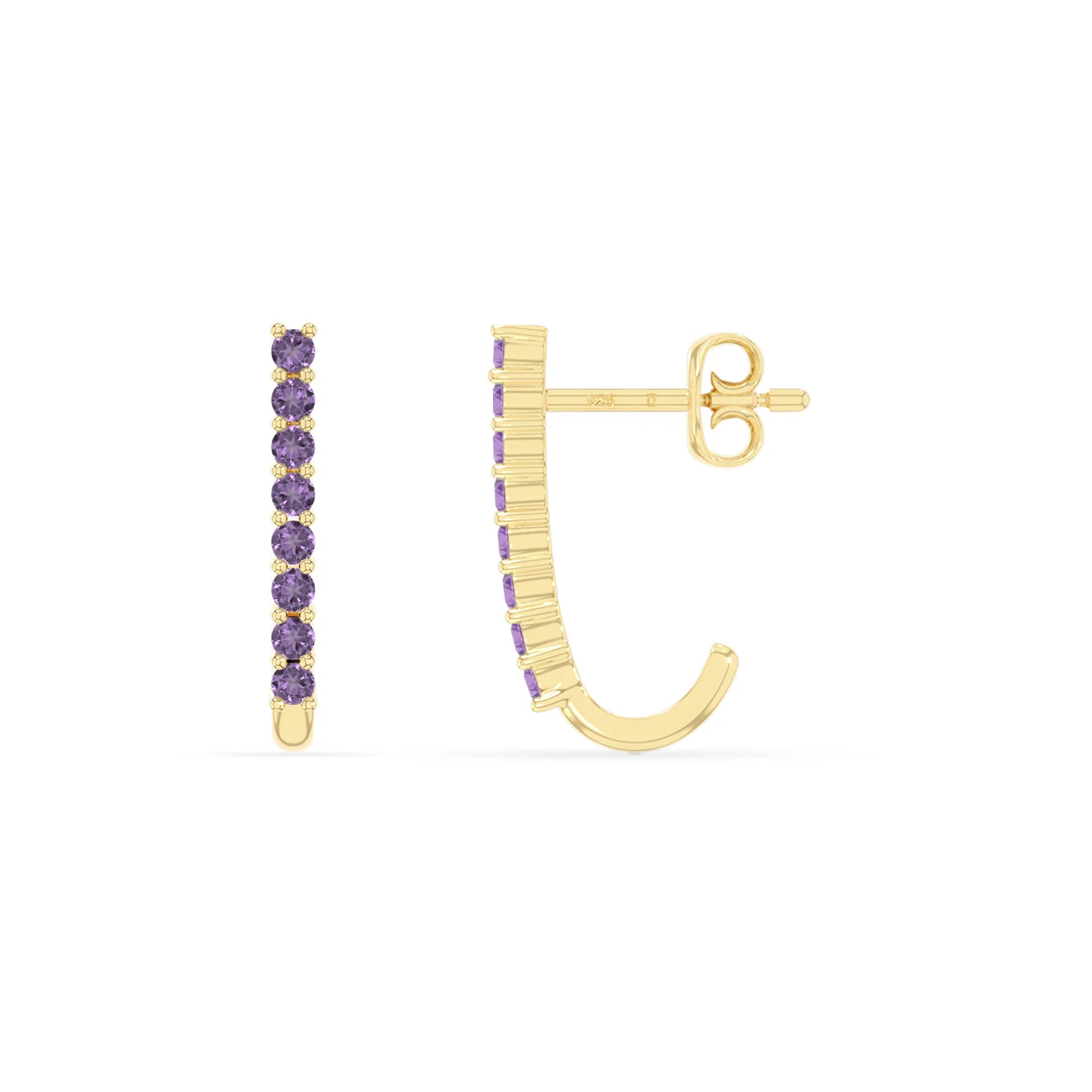 natural amethyst hoop earrings in yellow gold vermeil 