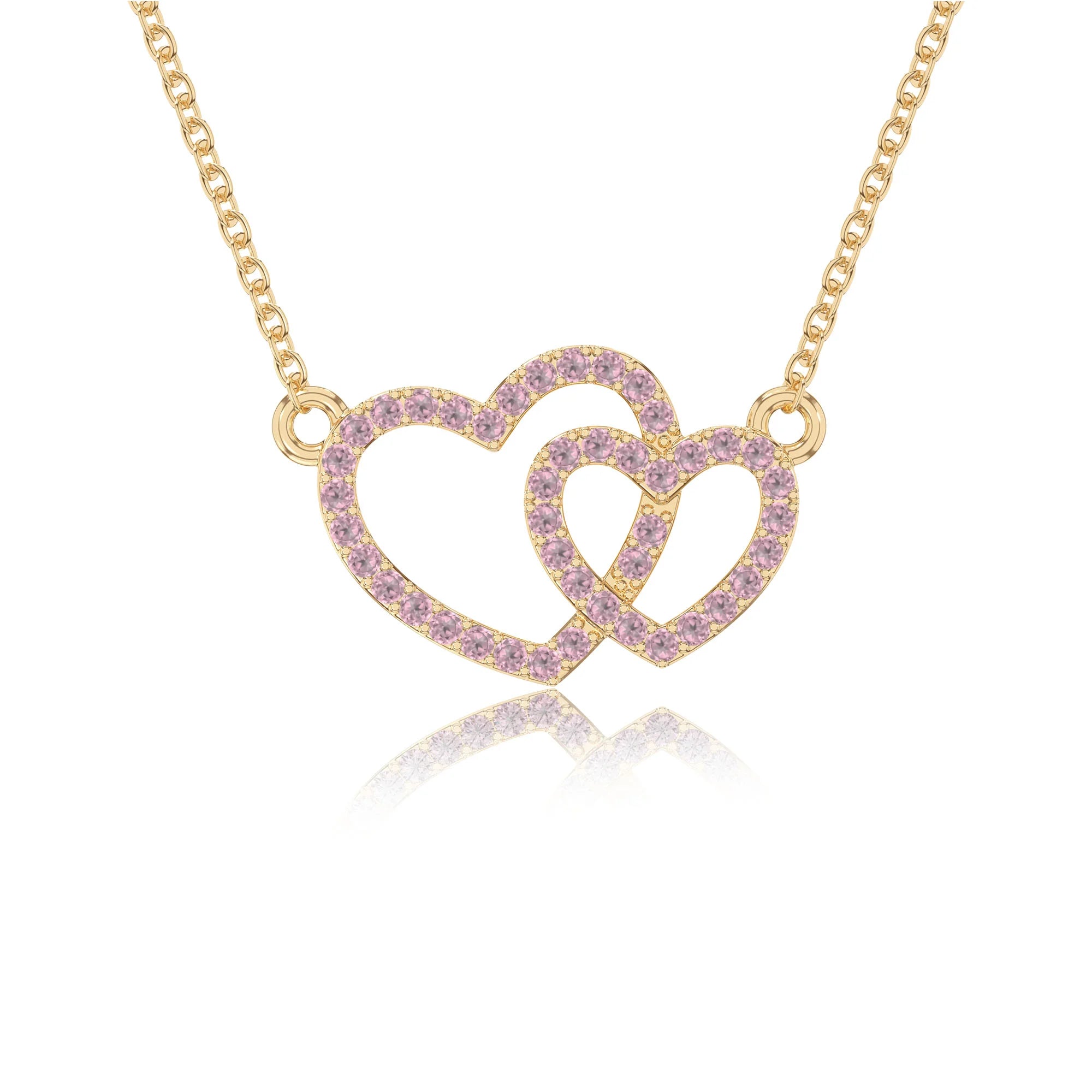 natural pink-tourmaline heart in heart necklaces in yellow gold vermeil 